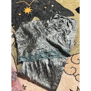 Victoria's Secret Satin Pajama Set Leopard‎ Print Cami Top & Pants Sleepwear S